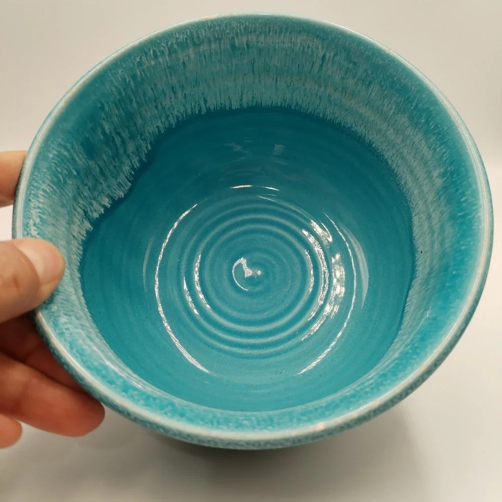 J Dryden Original Pottery Turquoise Drip Glaze Studio Bowl Signed 1984